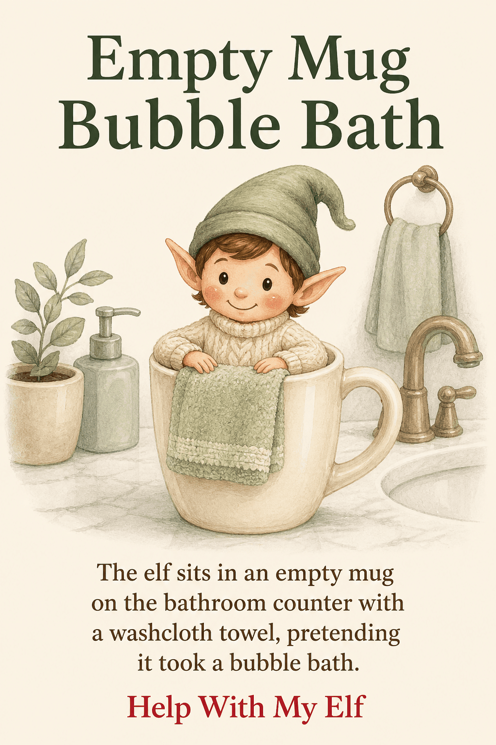 Empty Mug Bubble Bath. A handmade visiting-elf idea card for Help With My Elf.