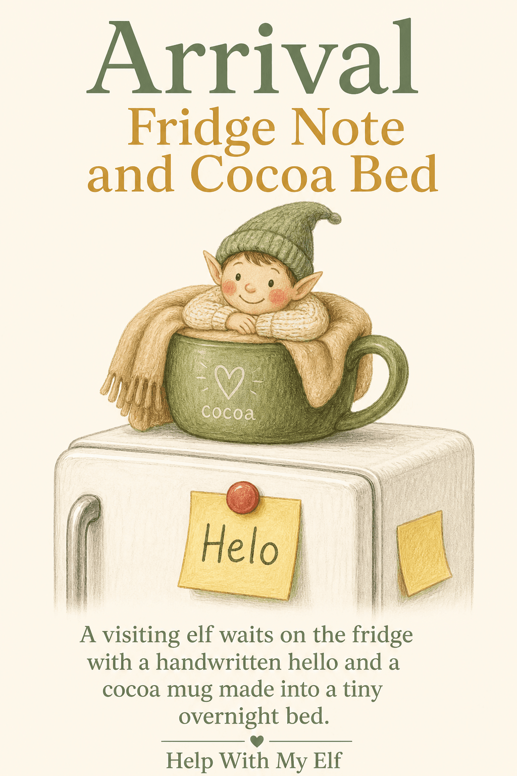 Fridge Note and Cocoa Bed. A handmade visiting-elf idea card for Help With My Elf.