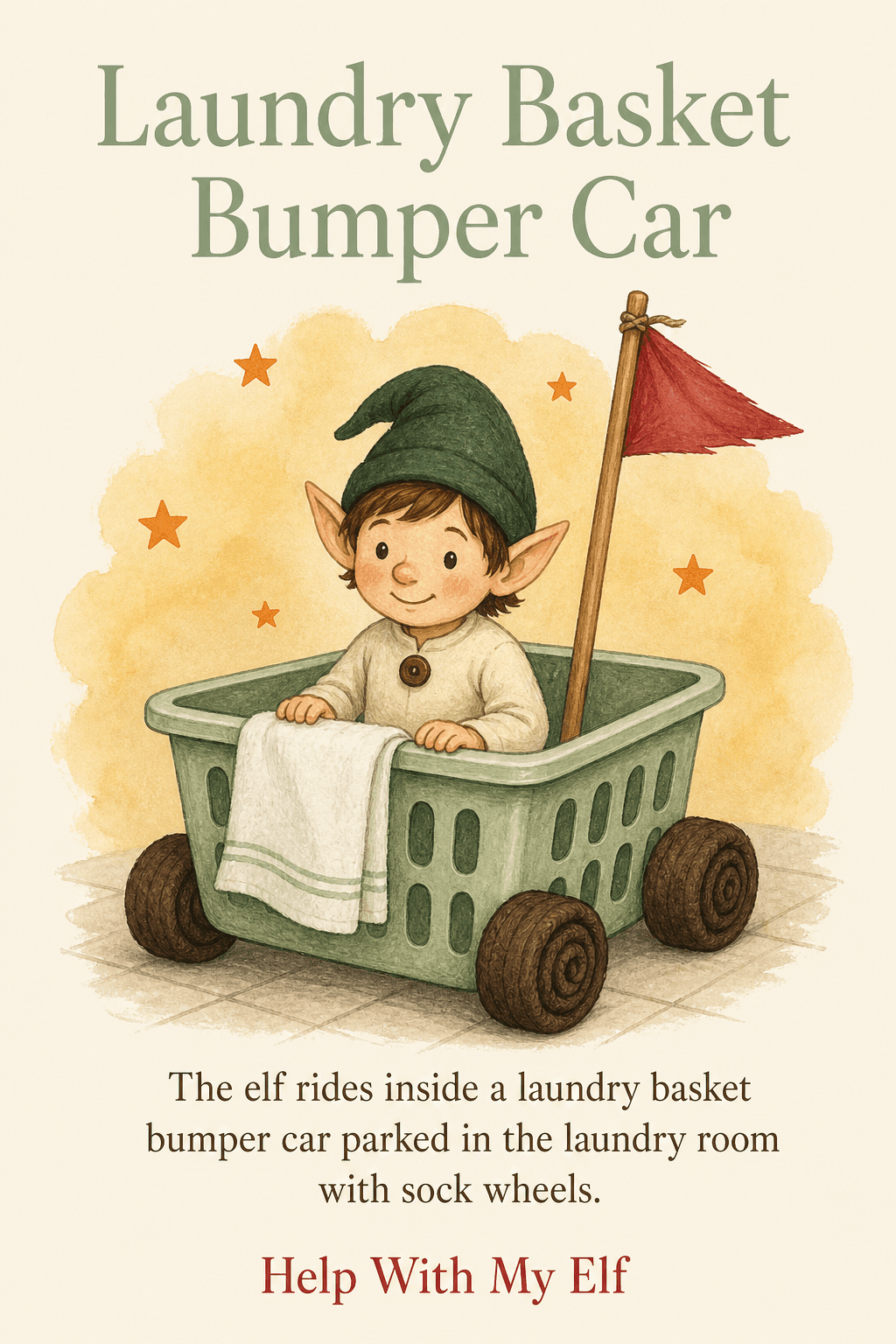 Laundry Basket Bumper Car. A handmade visiting-elf idea card for Help With My Elf.