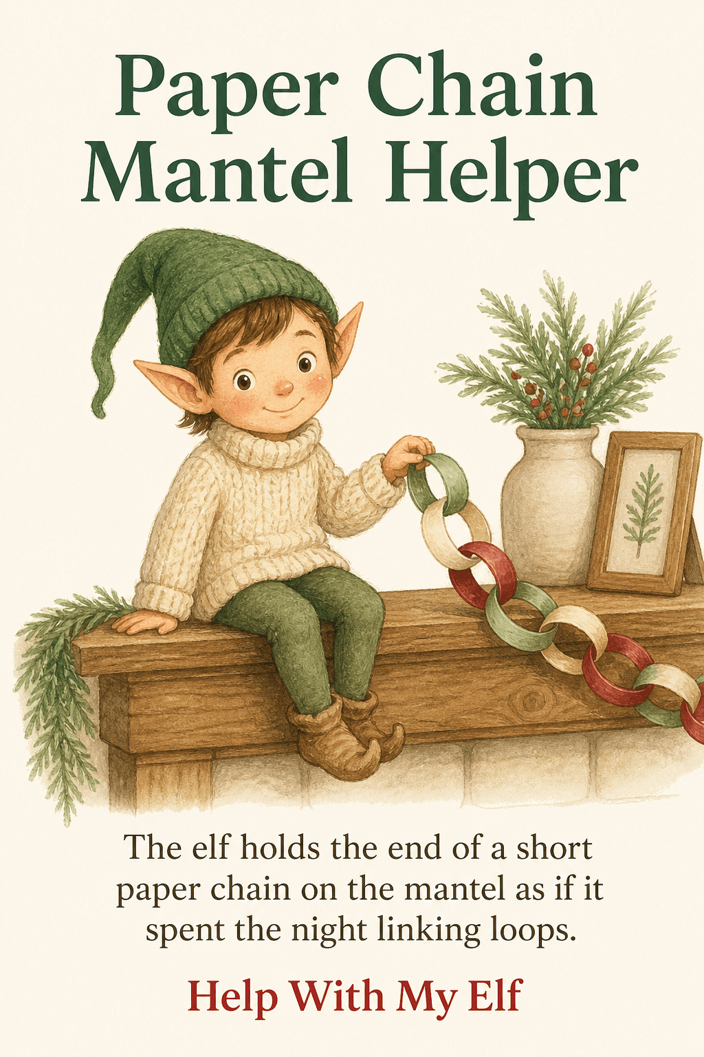 Paper Chain Mantel Helper. A handmade visiting-elf idea card for Help With My Elf.
