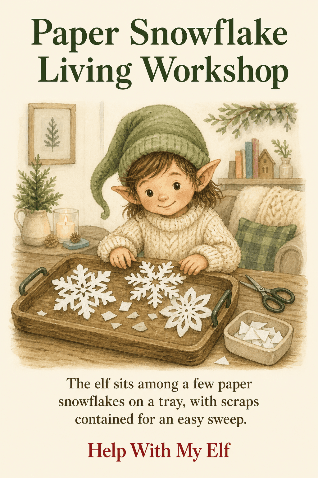 Paper Snowflake Living Workshop. A handmade visiting-elf idea card for Help With My Elf.
