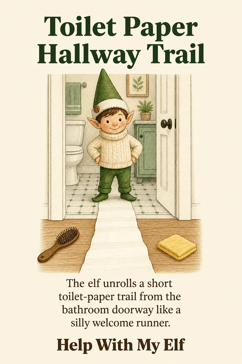 Toilet Paper Hallway Trail. A handmade visiting-elf idea card for Help With My Elf.
